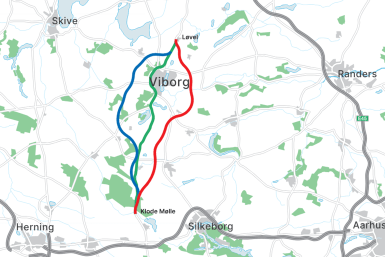 Pilen peger på motorvej vest om Viborg 